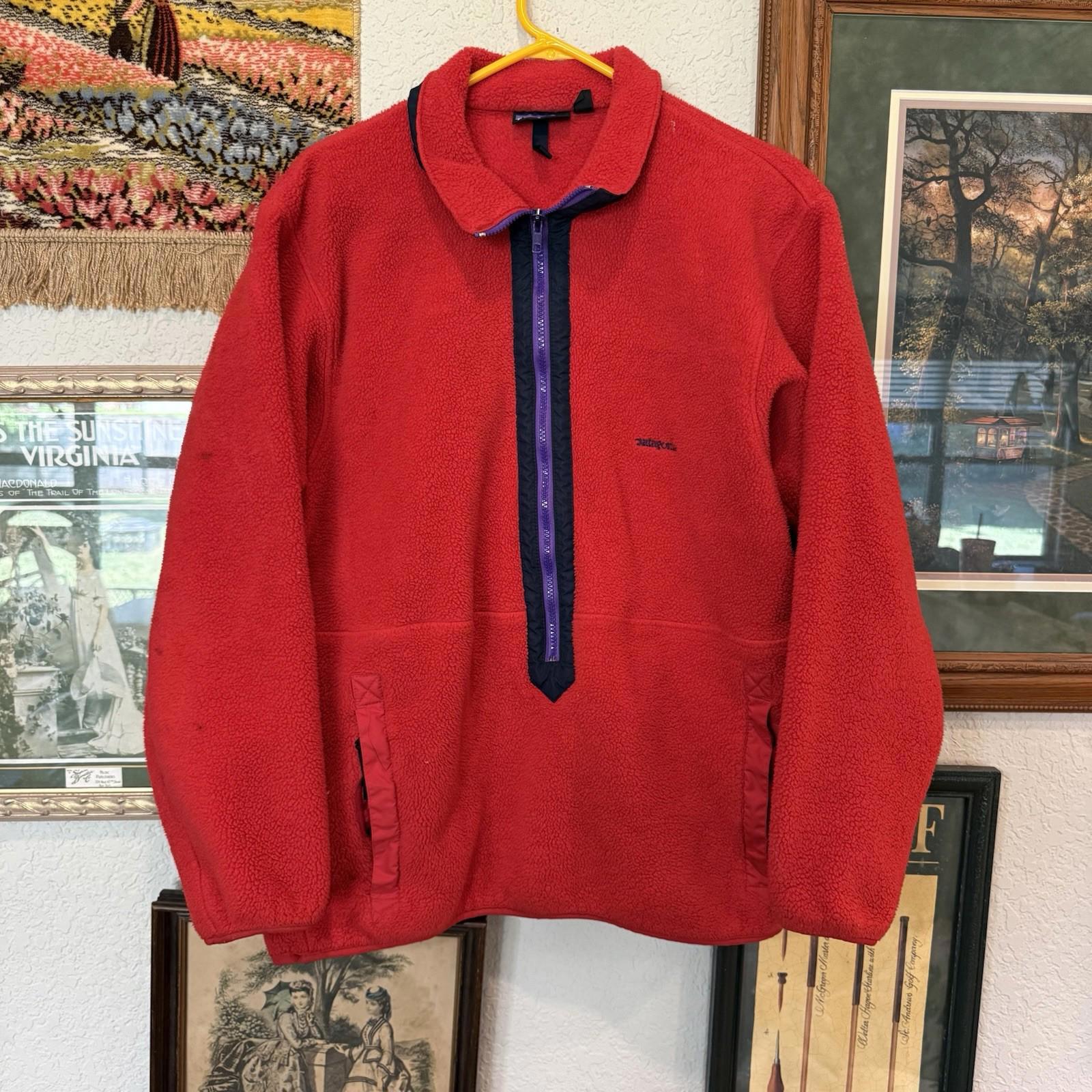 Vintage 80s Rare Patagonia Pile Fleece Designer 1/2 Zip Sweater Size Mens Xl